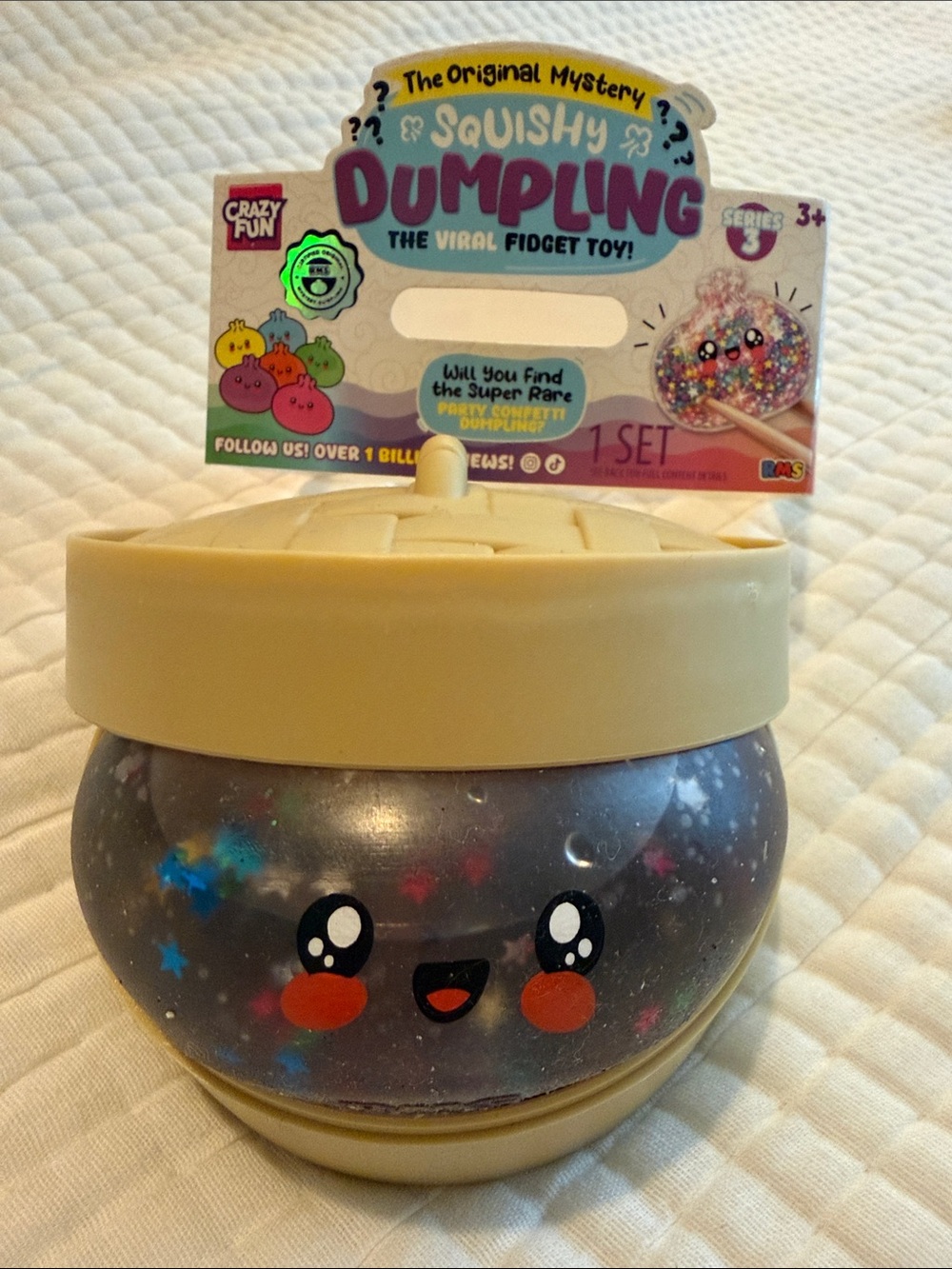 RMS RARE party 🎉 confetti 🎊 Squishy Dumpling Viral Fidget Toy - Cream and Gray